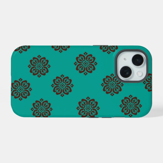 "Crimson Scrolls - Bold Elegance" iPhone 15 Hülle (Rückseite (Horizontal))