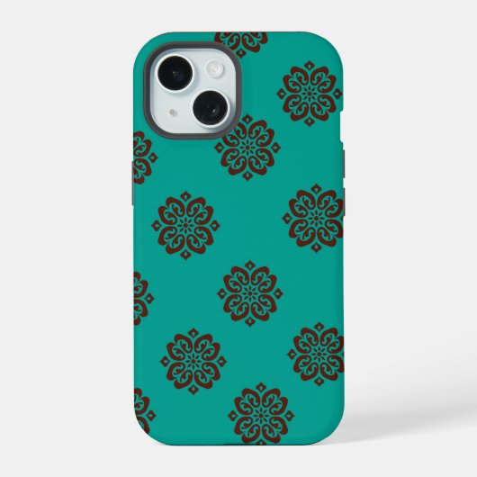 "Crimson Scrolls - Bold Elegance" iPhone 15 Hülle (Rückseite)