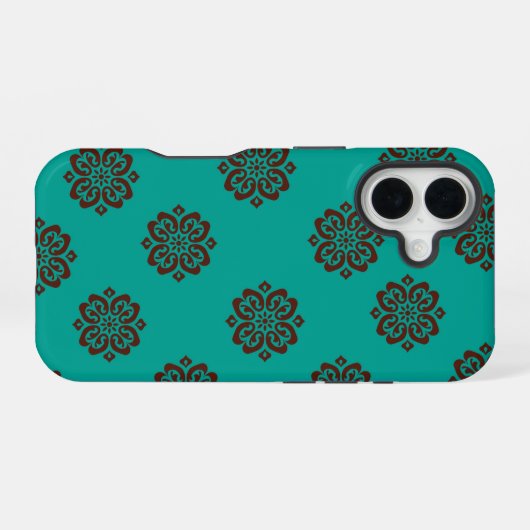 "Crimson Scrolls - Bold Elegance" iPhone 16 Hülle (Rückseite (Horizontal))