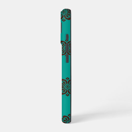 "Crimson Scrolls - Bold Elegance" iPhone 16 Hülle (Linke Seite)