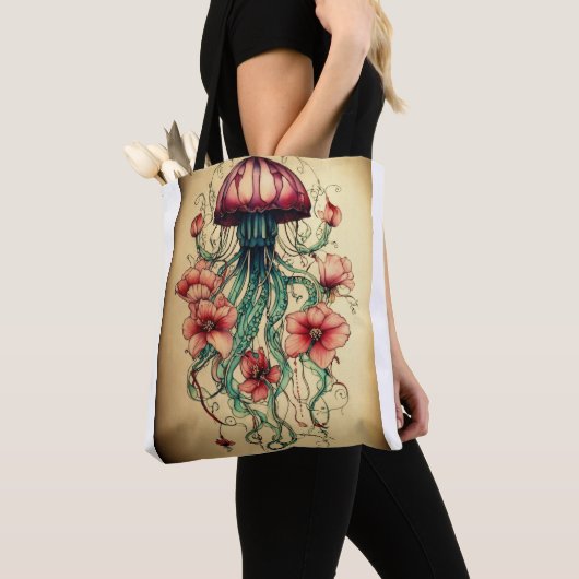 "Crimson Sea Elegance: Wiederverwendbare Lebensmit Tasche (Von Nahem)