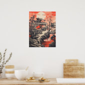 Crimson Serenity: Traditionelles chinesisches Haus Poster (Küche)