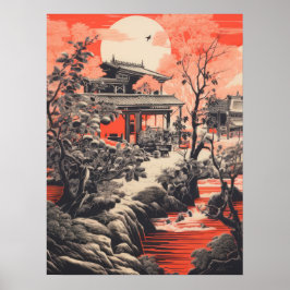 Crimson Serenity: Traditionelles chinesisches Haus Poster