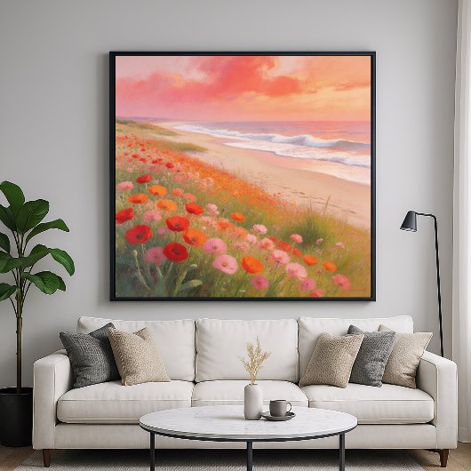Crimson Shore - Pastel Painting Style Art Poster