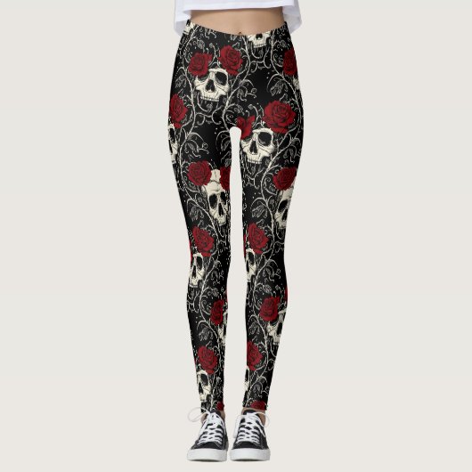Crimson Skull Blüte Leggings (Vorderseite)