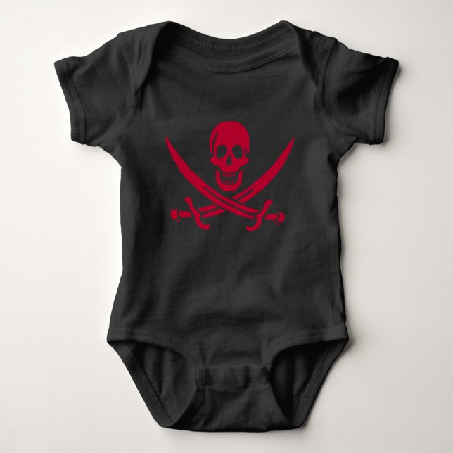 Crimson Skull & Schwerter Pirate Fahne von Calico  Baby Strampler (Vorderseite)
