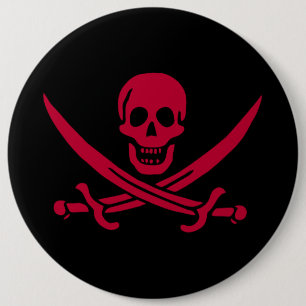 Crimson Skull & Schwerter Pirate Fahne von Calico  Button