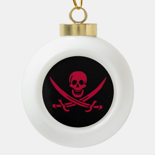 Crimson Skull & Schwerter Pirate Fahne von Calico Keramik Kugel-Ornament (Vorderseite)