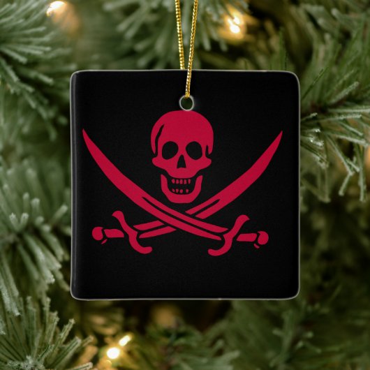 Crimson Skull & Schwerter Pirate Fahne von Calico Keramikornament (Baum)