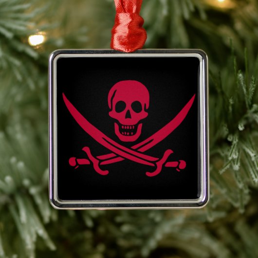 Crimson Skull & Schwerter Pirate Fahne von Calico  Ornament Aus Metall (Baum)