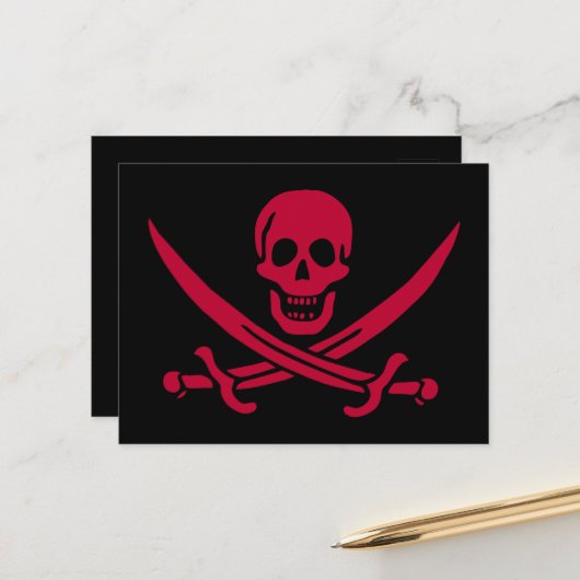 Crimson Skull & Schwerter Pirate Fahne von Calico Postkarte (Vorderseite/Rückseite Beispiel)