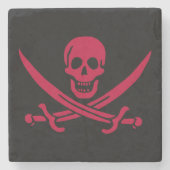 Crimson Skull & Schwerter Pirate Fahne von Calico Steinuntersetzer (Vorderseite)