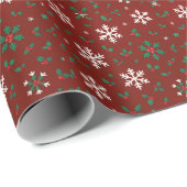 Crimson Snowflake & Holly Wrapping Paper Geschenkpapier (Rolleneckpunkt)