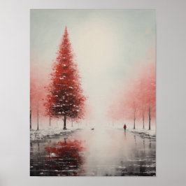 Crimson Solitude in Winter Embrace Poster