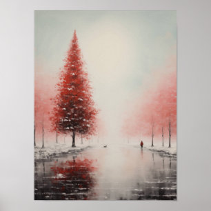 Crimson Solitude in Winter Embrace Poster