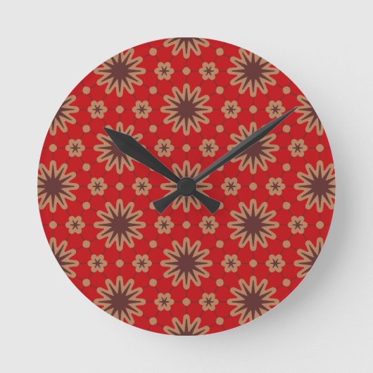 Crimson Starburst Bloom Runde Wanduhr (Vorderseite)