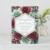 Crimson & Teal Lush Botanical Wedding Einladung (Stehend Vorderseite)
