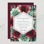 Crimson & Teal Lush Botanical Wedding Einladung (Vorne/Hinten)