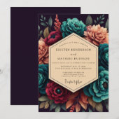 Crimson & Teal Opulent Bloom Wedding Einladung (Vorne/Hinten)