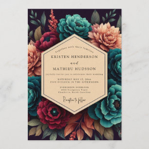 Crimson & Teal Opulente Blütenhochzeit Einladung