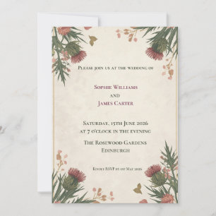 Crimson Thistle Botanical Corner Hochzeitseinladun Einladung