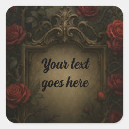Crimson Thorn Rote Rosen Gothic Baroque Wedding Quadratischer Aufkleber