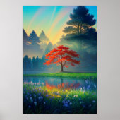 Crimson Tree Amidst Forest Clearing Poster (Vorne)