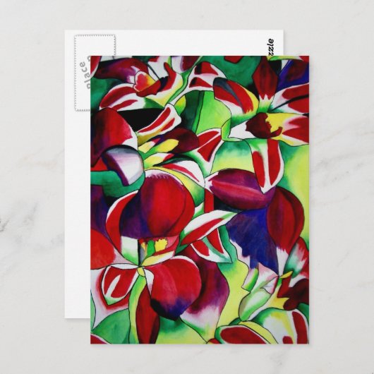 Crimson Tropical Singapur Orchids Blume Art Postkarte (Vorne/Hinten)