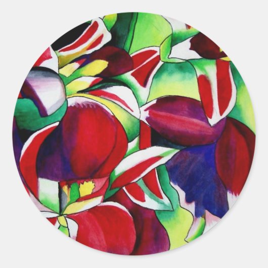 Crimson Tropical Singapur Orchids Blume Art Runder Aufkleber (Vorderseite)