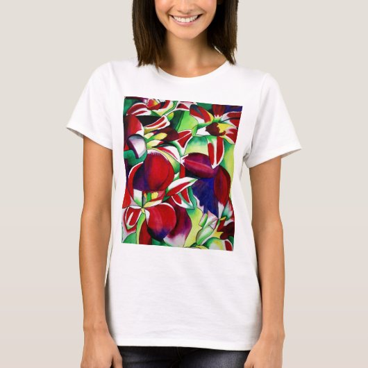 Crimson Tropical Singapur Orchids Blume Art T-Shirt (Vorderseite)