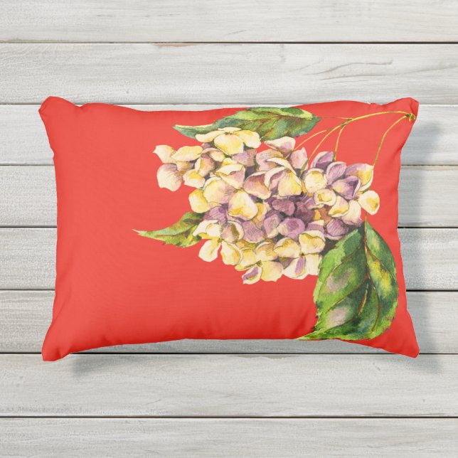 Crimson und Geranium Bouquet Accent Pillow Kissen Für Draußen (Vorderseite)