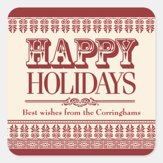 Crimson Verziert Borders Holiday Sticker (Vorderseite)