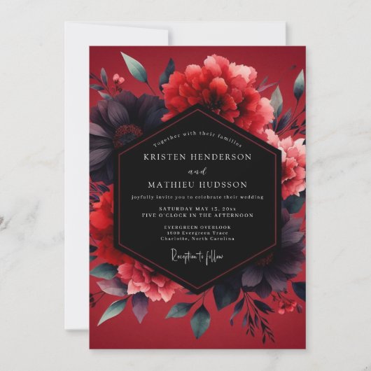 Crimson Vesperal Bloom Hochzeit Einladung (Vorderseite)