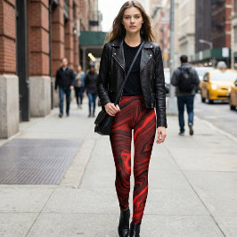 Crimson Vortex Marble: Bold Red and Black Swirl Leggings