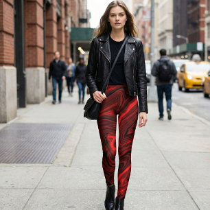 Crimson Vortex Marmor-Leggings: Kräftiges Rot und  Leggings