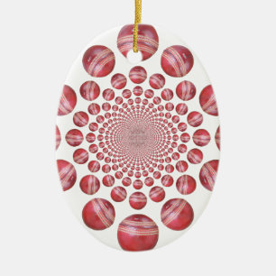 Crimson Vortex: Schöne Kunst im Roten Cricket-Ball Keramik Ornament