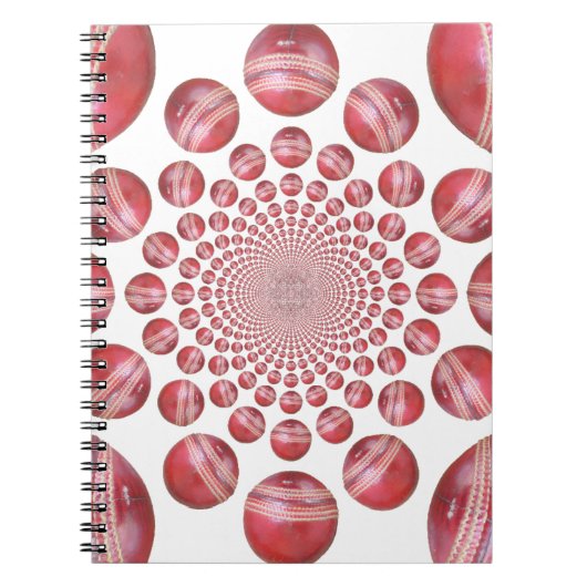 Crimson Vortex: Schöne Kunst im Roten Cricket-Ball Notizblock (Vorderseite)