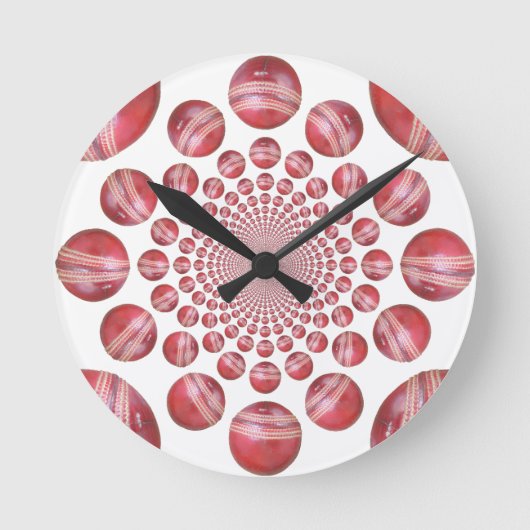 Crimson Vortex: Schöne Kunst im Roten Cricket-Ball Runde Wanduhr (Vorderseite)