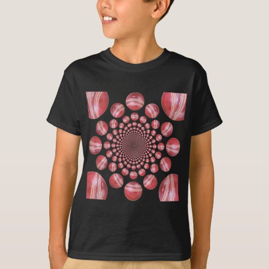 Crimson Vortex: Schöne Kunst im Roten Cricket-Ball T-Shirt (Vorderseite)