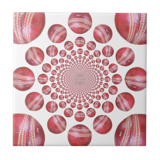 Crimson Vortex: Schöne rote Cricketball-Kunst Fliese (Vorderseite)