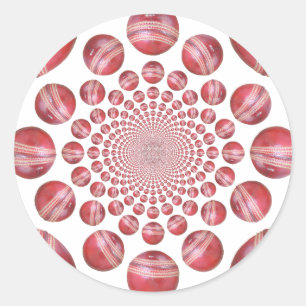 Crimson Vortex: Schöne rote Cricketball-Kunst Runder Aufkleber