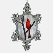 Crimson Wappen Kardinal Schneeflocken Zinn-Ornament (Links)