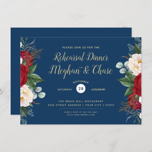 Crimson Watercolor Peony Floral Einladung (Vorne/Hinten)