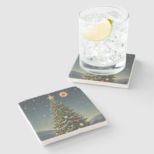 Crimson Weihnachten Steinuntersetzer (Seitenansicht)