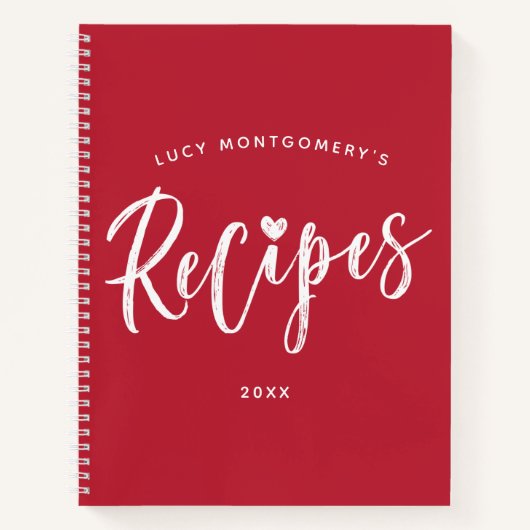 Crimson White Brush Script Rezept Notizblock (Vorderseite)
