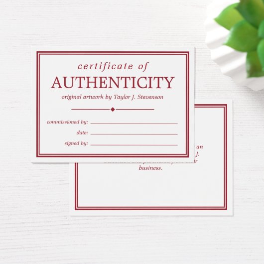 Crimson White Certificate of Authenticity (Schreibtisch)