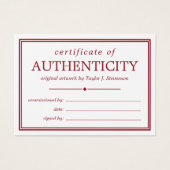 Crimson White Certificate of Authenticity (Vorderseite)