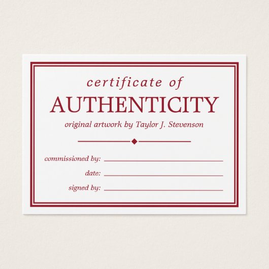 Crimson White Certificate of Authenticity (Vorderseite)