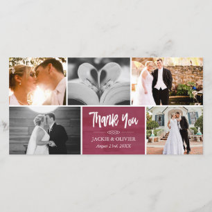 Crimson & White Wedding Foto Collage Vielen Dank Dankeskarte