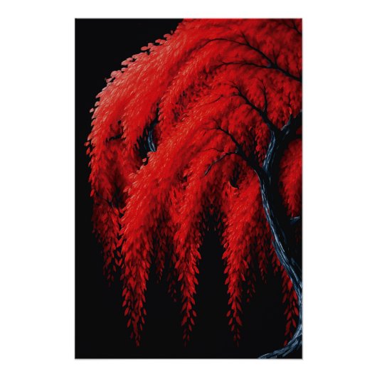 Crimson Willow – Mixed-Media-Baumgemälde Poster (Vorderseite)